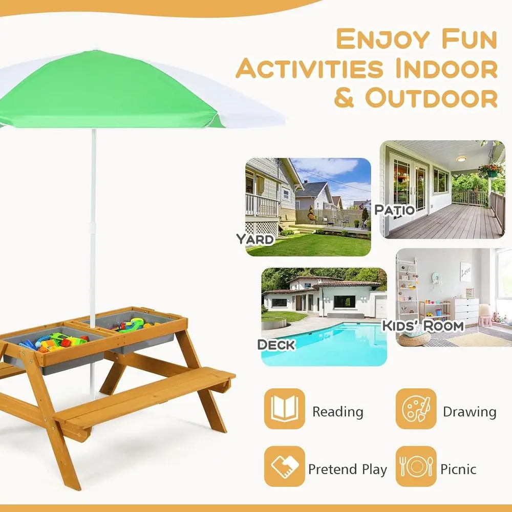3-in-1 Height-Adjustable Umbre - Kids Outdoor Wooden Table review and price