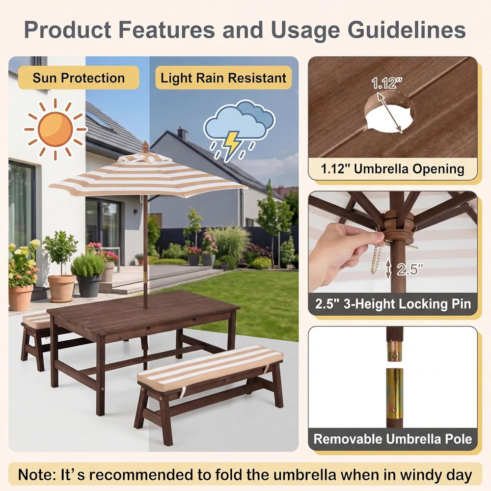 Kids Picnic Table, Large 42“x  - Kids Outdoor Wooden Table review and price