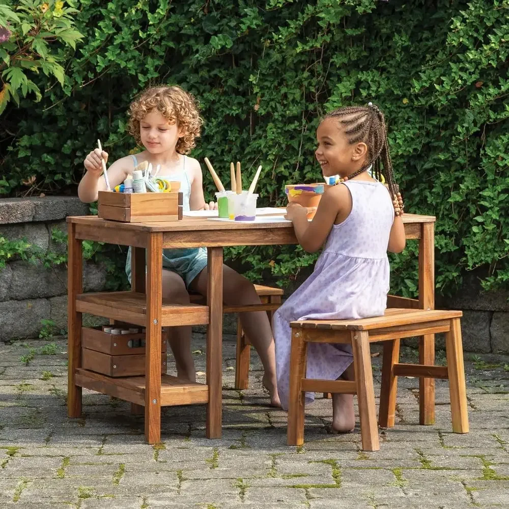 Kids Outdoor Crat Table and 2  - Kids Outdoor Wooden Table review and price