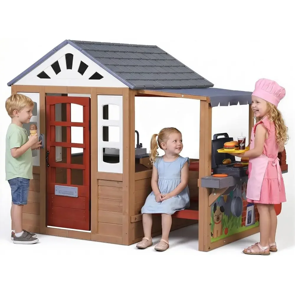 Kids Outdoor Wooden Playhouse, - Kids Outdoor Wooden Table review and price