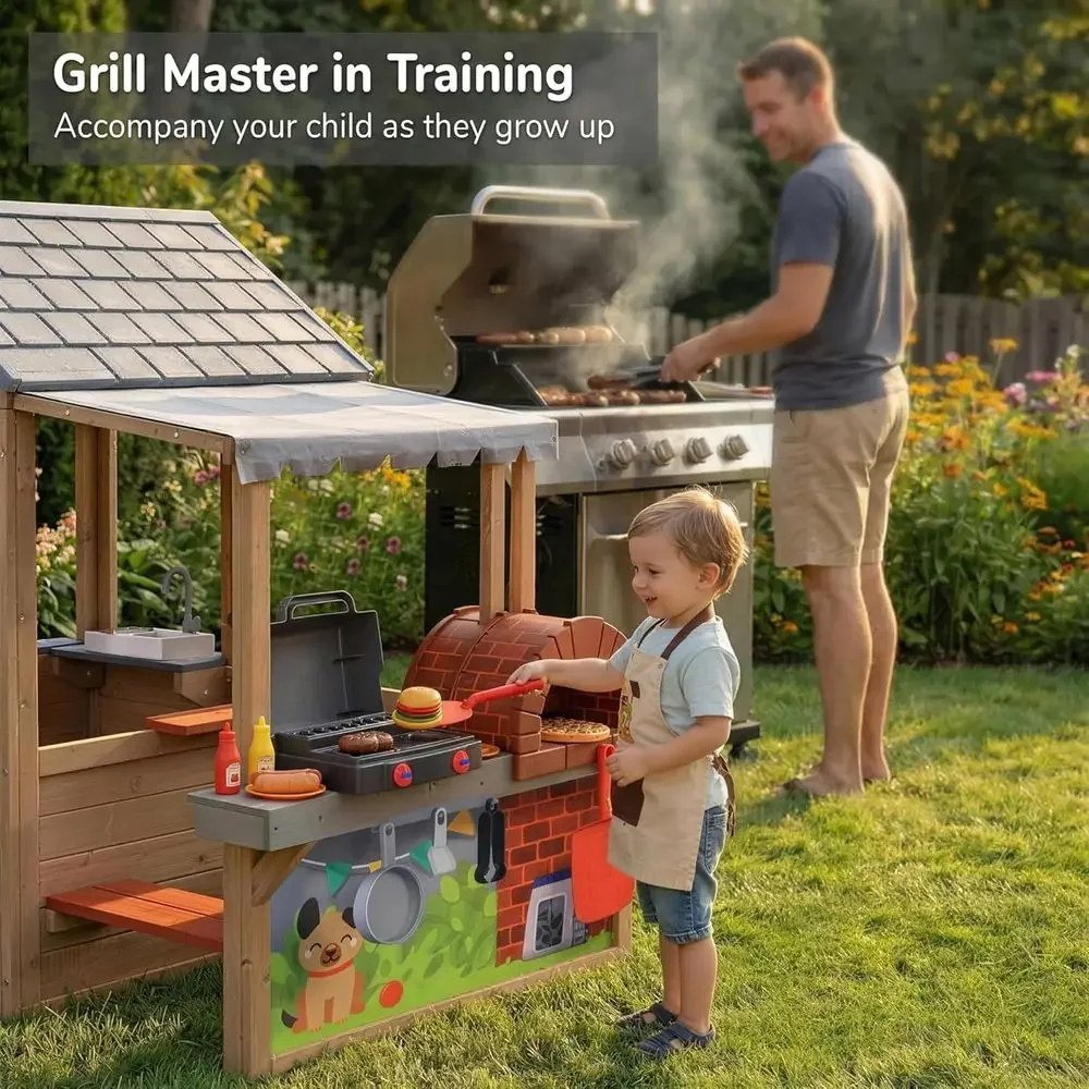 Kids Outdoor Wooden Playhouse, - Kids Outdoor Wooden Table review and price