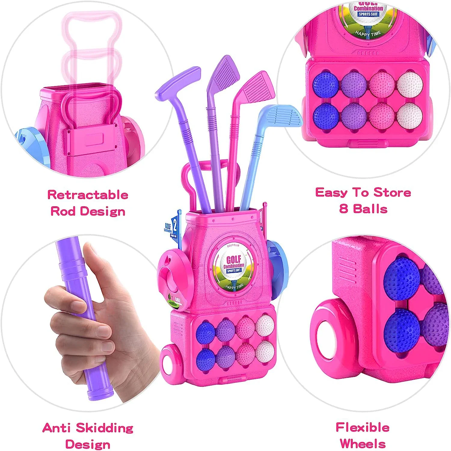 Pink Kids Golf Club Set with P - Kids Indoor Outdoor Cart review and price